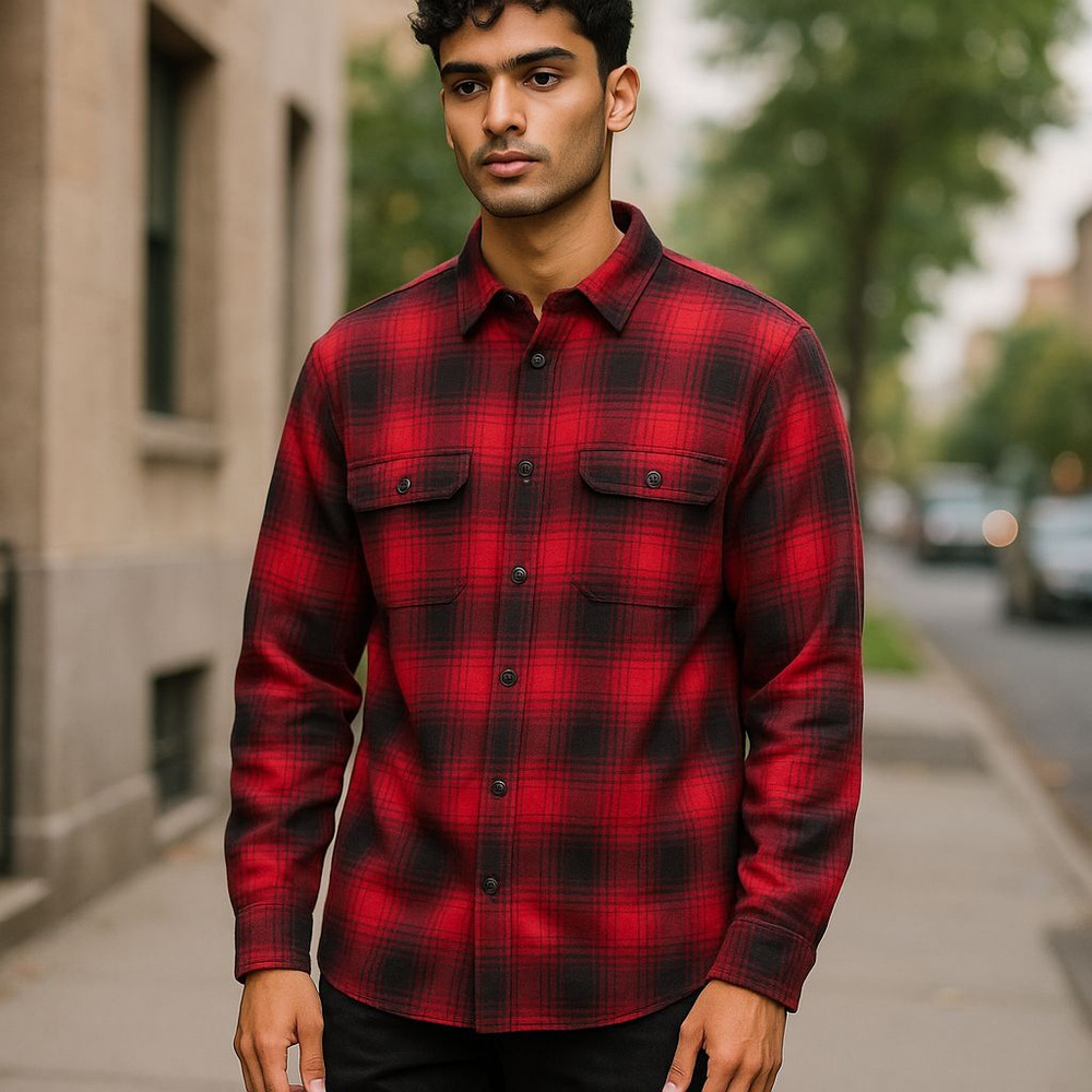 Woolrich 100% Cotton Red Black Plaid Button Up Shirt Men's Size XL Cabin Hiking